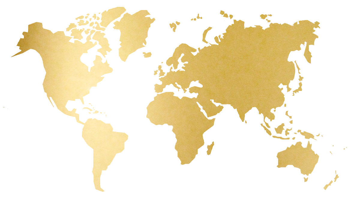 Mapamundi dorado — cobertura internacional de Executive Service Business
